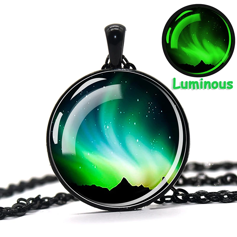 Esspoc الشمال أضواء صورة فنية قلادة مضيئة Steampunk الأسود سلاسل قلادة القلائد للنساء الرجال هالوين هدية