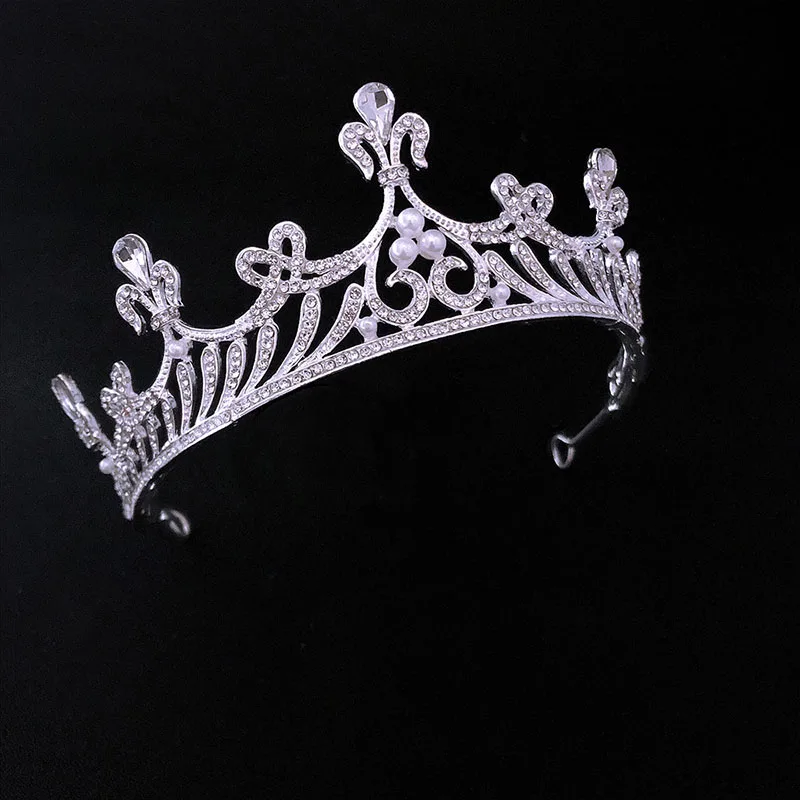 

New Silver Color Crystal Pearls Tiaras and Crowns Headbands for Women Bride Noiva Wedding Hair Jewelry Accessories FORSEVEN