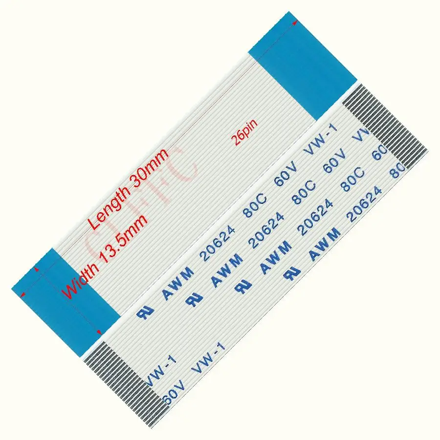 Cable plano Flexible tipo A de 26 Pines, 0,5 pitch, 30mm-100mm, FFC awm 20624 ROHS para ordenador DVD TTL LCD