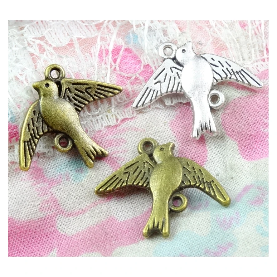 

60pcs/lot 17*20MM, bird cham,Antique bronze Antique silver Plated Swallow connection charms,DIY supplies, Jewelry accessories