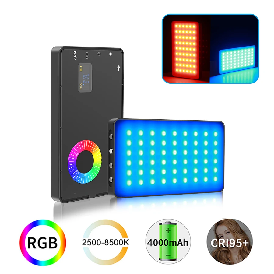 MAMEN 2500-8500K RGB Video Fill Light with 4 modes 4000mAh CRI 95+ Photographic Lighting for Camera Selfie Vlog Atmosphere Light