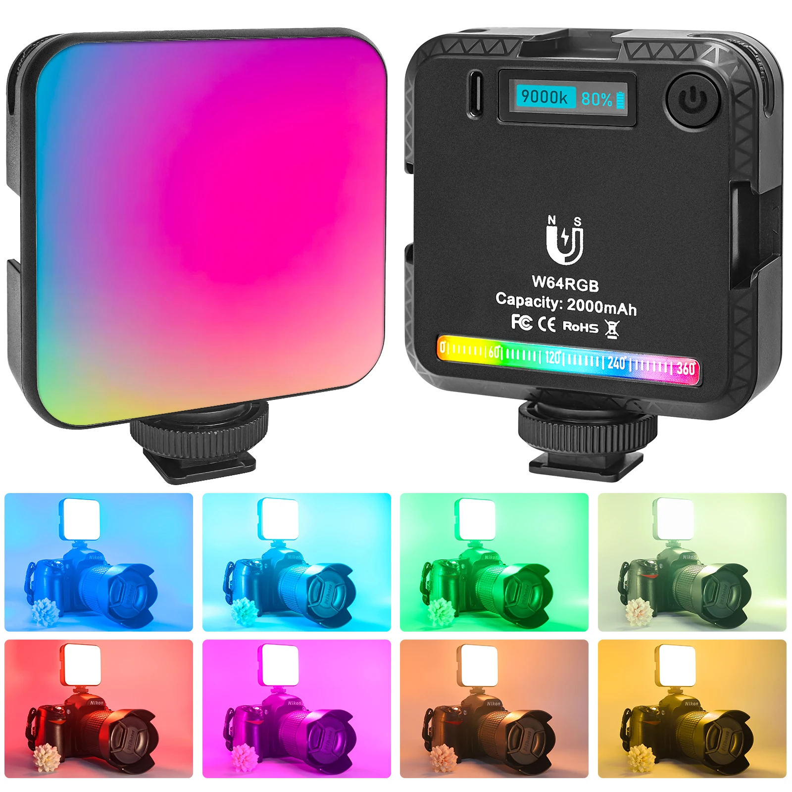 

LUXCEO W64RGB Light Full Color Photography Lighting 2000mAh Rechargeable 2500-9000K Dimmable LED Panel on Camera Video Lights