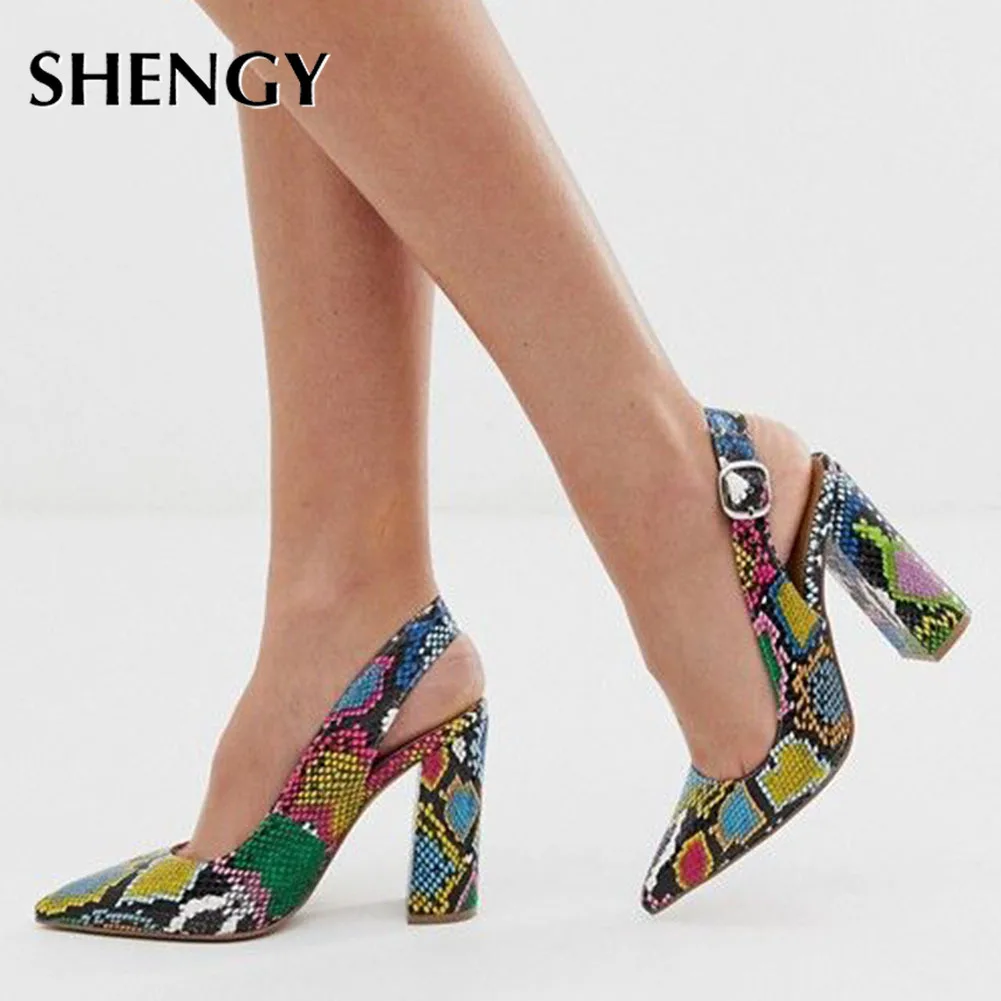 SHY High Heels 2020 New INS HOT Design Multi Snake Printed Summer Sandals Woman Shoes Party Lady Female Office Shoes