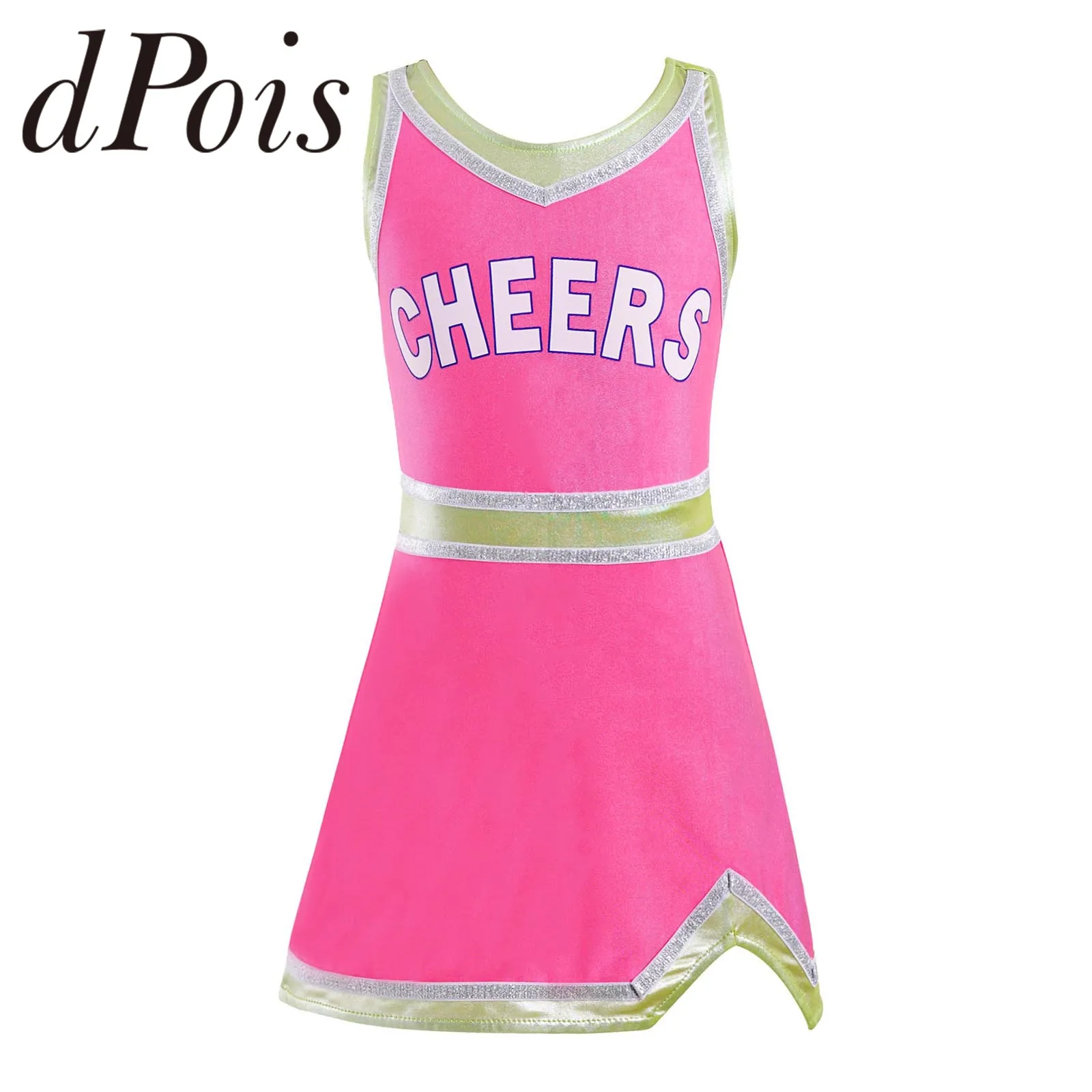 

Kids Girls Cheerleader Costume Sleeveless Letters Cheers Printed Sport Dress Childrens Cheerleading Dress Dancing Cheer Uniform