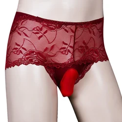 Lace Sexy Underwear Men Boxer hombre Transparent Thin Panties Penis Pouch Sissy Mens Comfortable Boxers Shorts