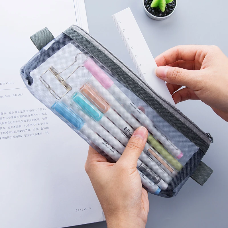 1/10pc Fashion Mesh zipper Pencil Bag Clear Simple Stationery Organizer Multi-Color Pen Marker Pouch Cosmetics Pouch Makeup Bag