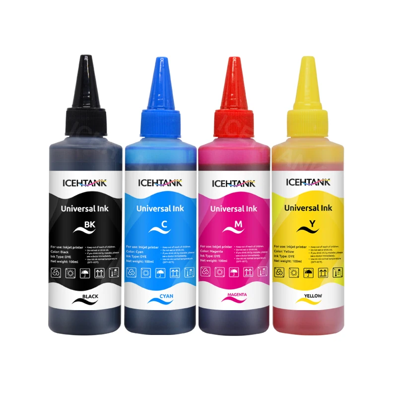 Icehtank 5PCS/SET CMYK 100ml Universal Refill Dye Ink Compatible For HP for Canon for Brother for Epson for printer ink