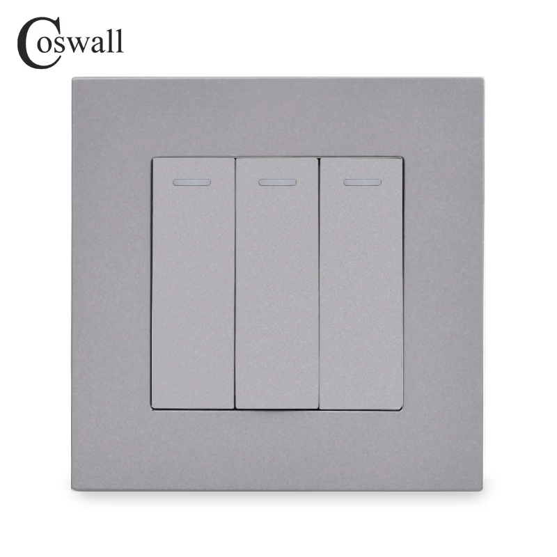 COSWALL Simple Style PC Panel 3 Gang 1 Way On / Off Wall Light Switch Rocker Switch White Black Grey Gold Color AC 12-250V 16A