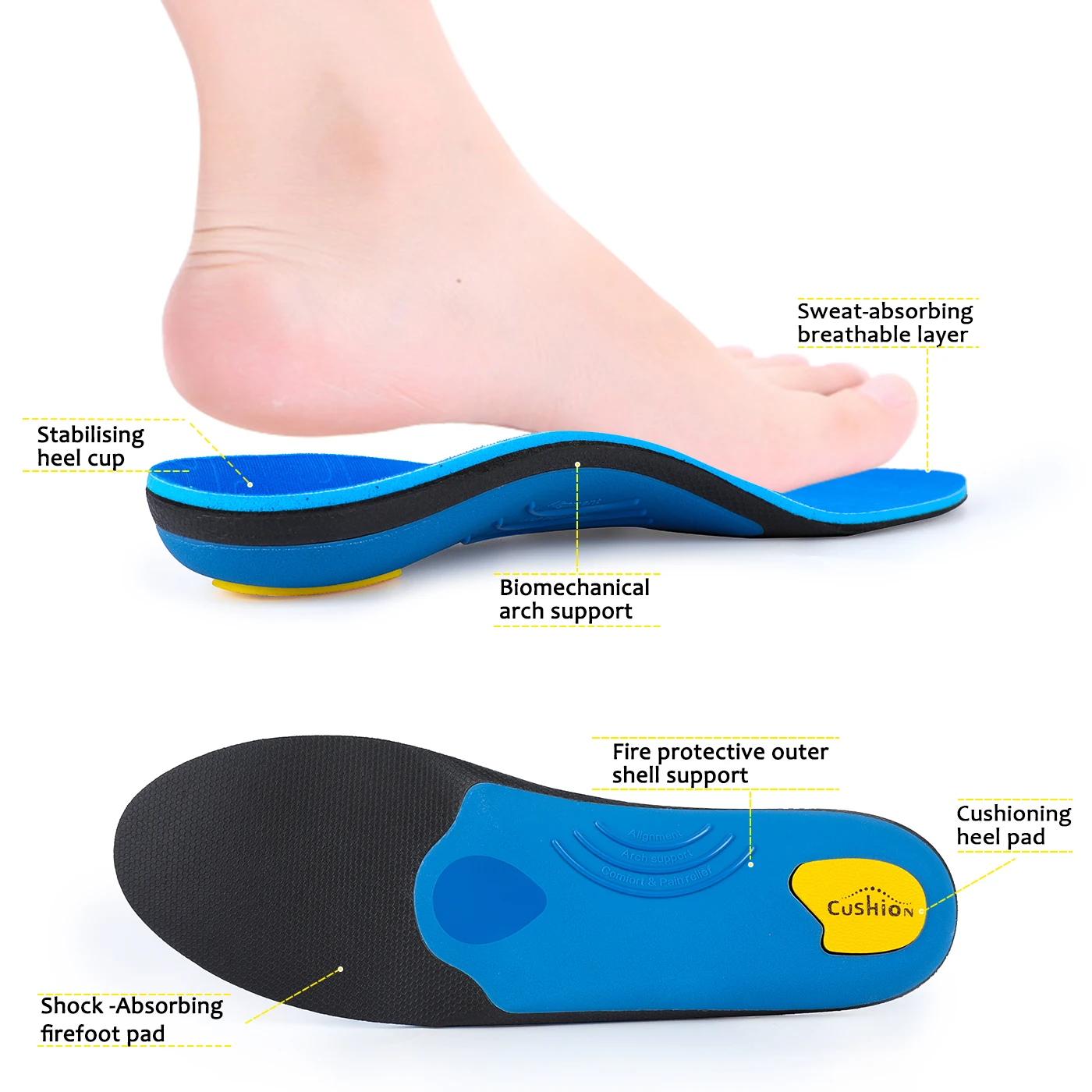 Plantarfasziitis Fußgewölbestütze Orthopädische Einlegesohlen für Männer und Frauen, Plattfuß-Orthesen-Einlagen für Lauf- und Sportschuhe – Detail 3