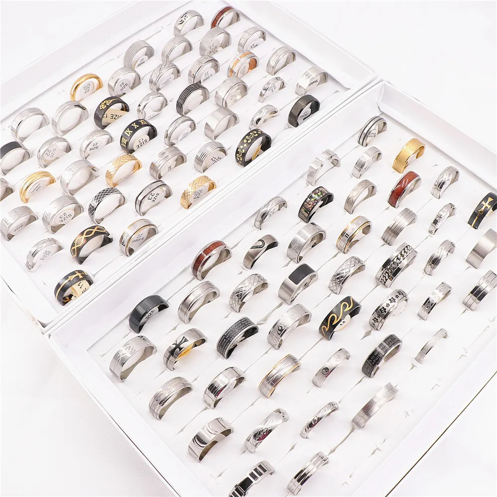 Wholesale 30pcs/Lot Mens Big Size 22mm-23mm Stainless Steel Jewelry Rings For Party Gift Mix Style