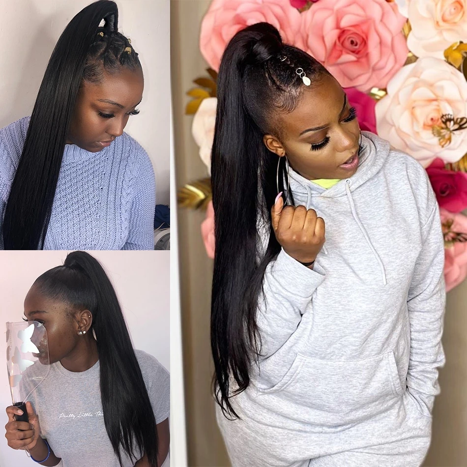 Luxediva Brazilian Straight Hair Ponytail Human Hair Drawstring Ponytail For Black Women Remy Hair 1 Piece Wholesale Price Long