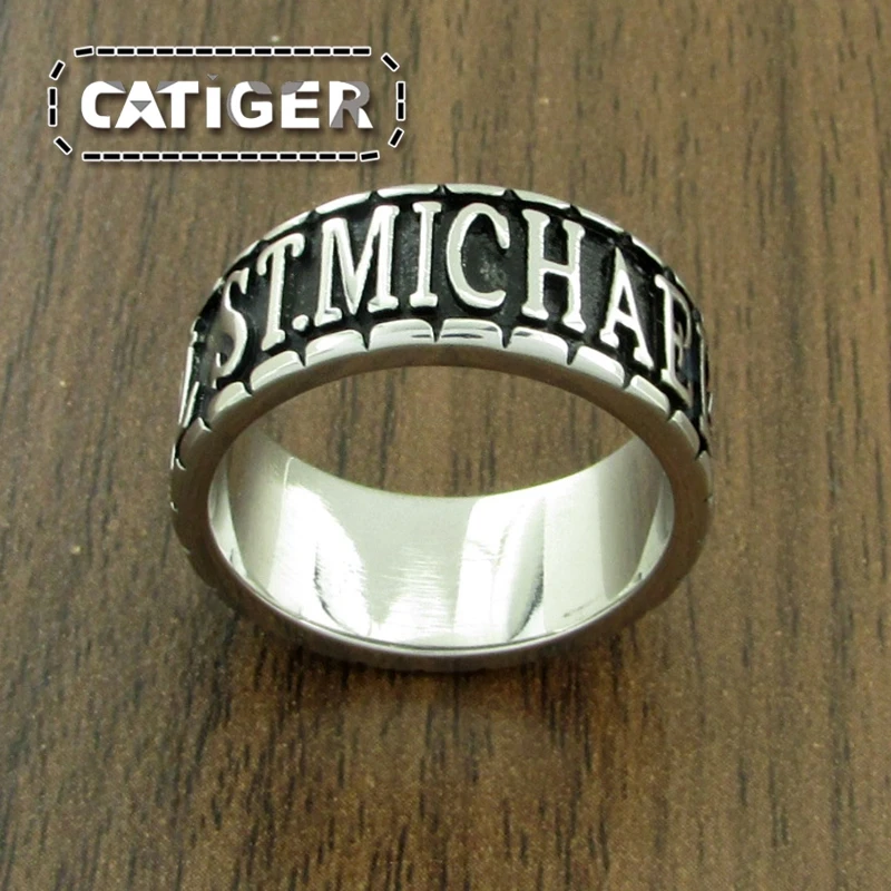 Free Shipping Classic Saint Michael Ring 316 Stainless Steel Cool Golden Plated Silver color Round ST.MICHAEL THE ARCHANGEL Ring