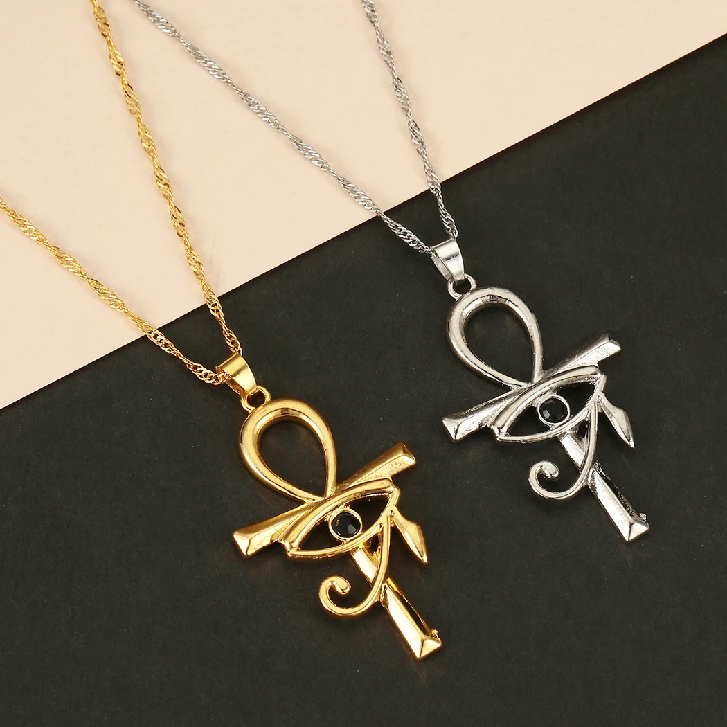 Cxwind Egyptian The Eye Of Horus Ankh Cross Pendant Necklaces For Women Men Key of Life Chain Necklace Jewelry Gift