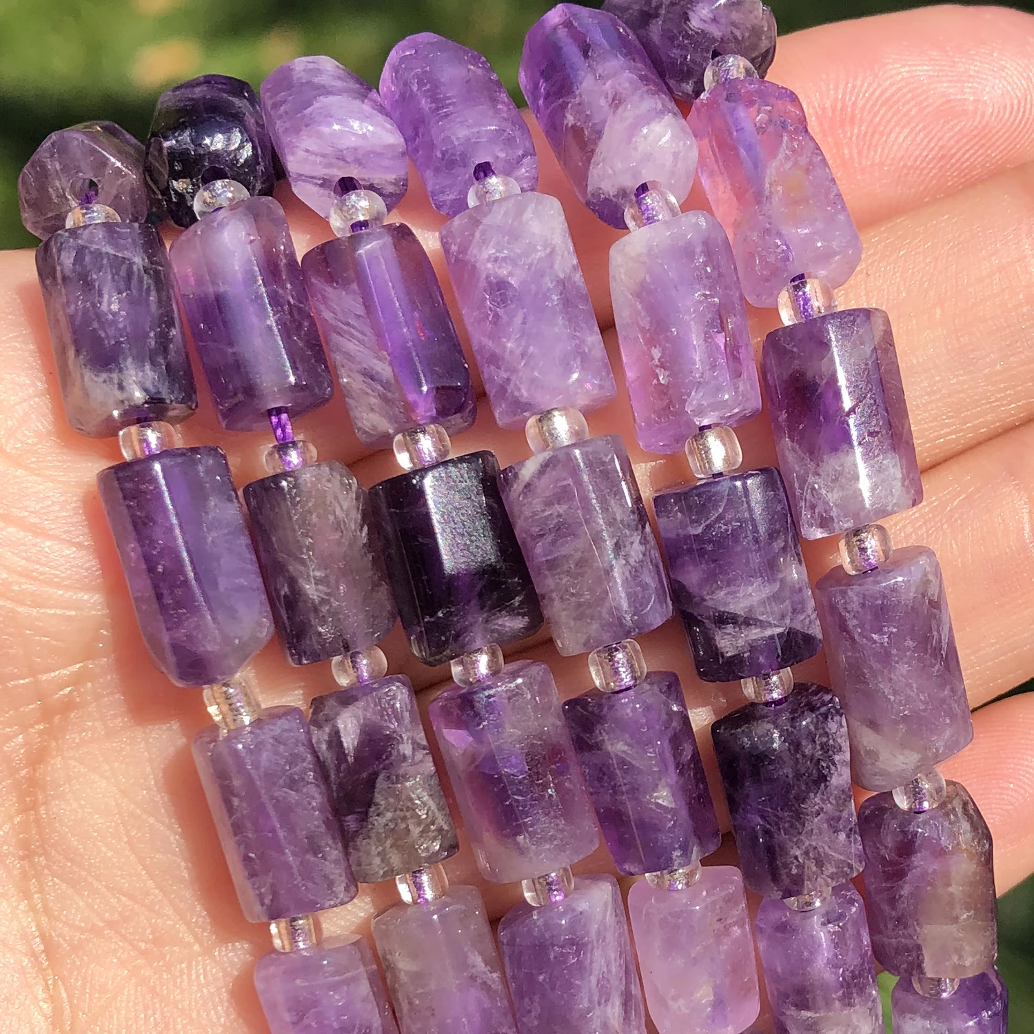 Natural Faceted Purple Quartz Crystal Gem Stone Beads Cylinder Loose Spacer Beads For Jewelry DIY Making Bracelet Accessories