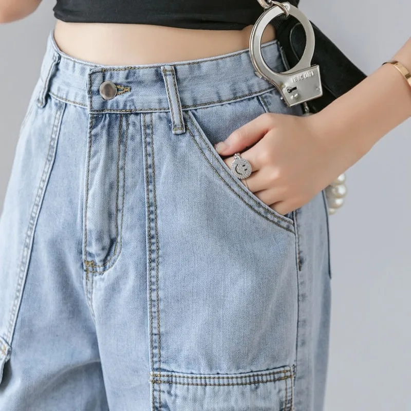 Harlan Jeans Women\'s Summer Loose Korean Slim Student 2020 Thin Capri Womens Jeans Patchwork Baggy Jeans Ankle Banded Pants