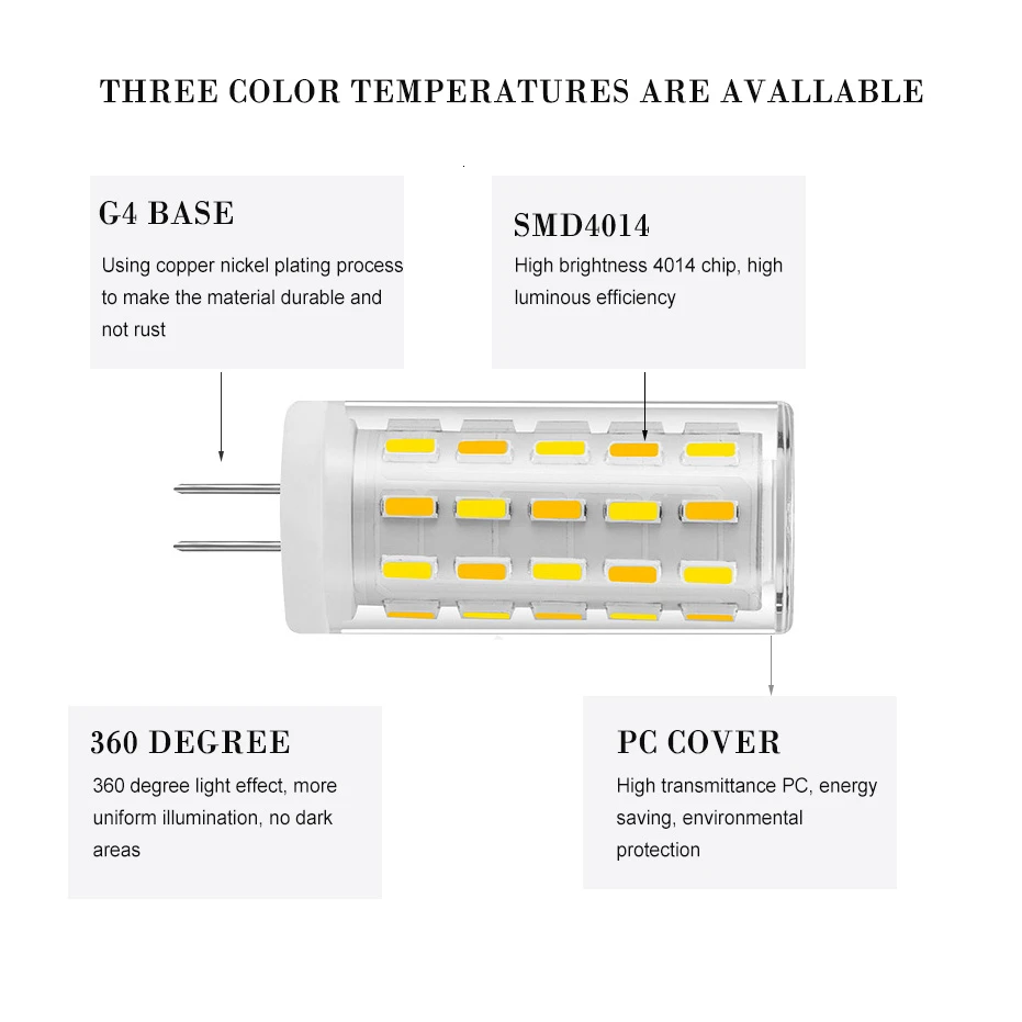 G4 LED Bulb 12V 3W  Adjustable Three Color Temperature Light No Flicker Energy Saving Lamp for Crystal Chandelier Home Decor