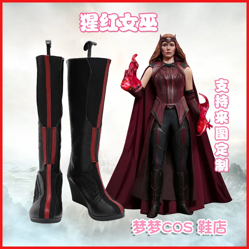 Wanda Vision Scarlet Witch Cosplay Boots High Heel Shoes Halloween Cosplay Prop Custom Made