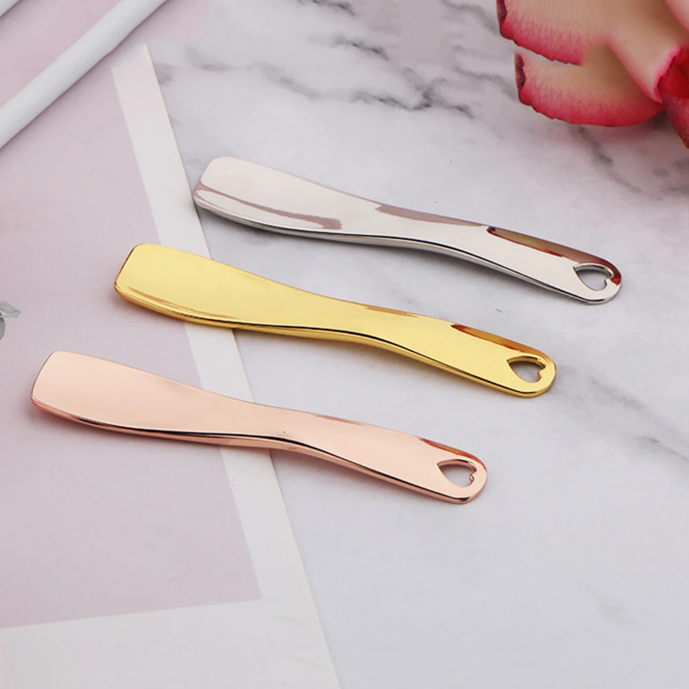 Mini Spatule Cosmétique Courbée en Métal et Zinc, Cuillère à Crème pour les Yeux, Bâton de miles, Or et Argent, 1 Pièce