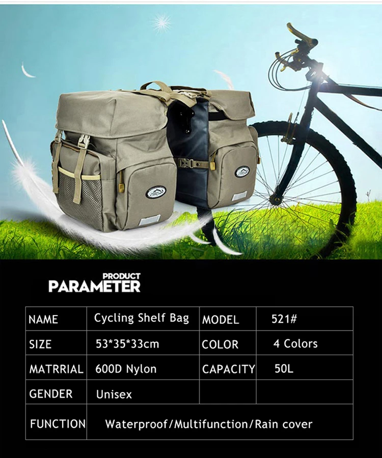 50L Fahrrad Tasche Mountain Road Sattel Radfahren Taschen Fahrrad Hinten Sitz Tasche Doppel Seite Rack Schwanz Sitz Pannier Pack Fahrrad Zubehör – Detail 3