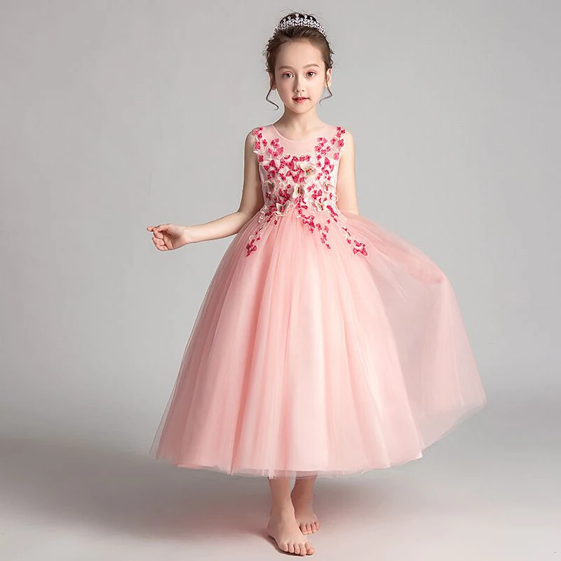 

Kids Lace Embroidery First Communion Dresses Glitz Ball Gown Pageant Dress Flower Girl dresses for Weddings banquet Back Dress