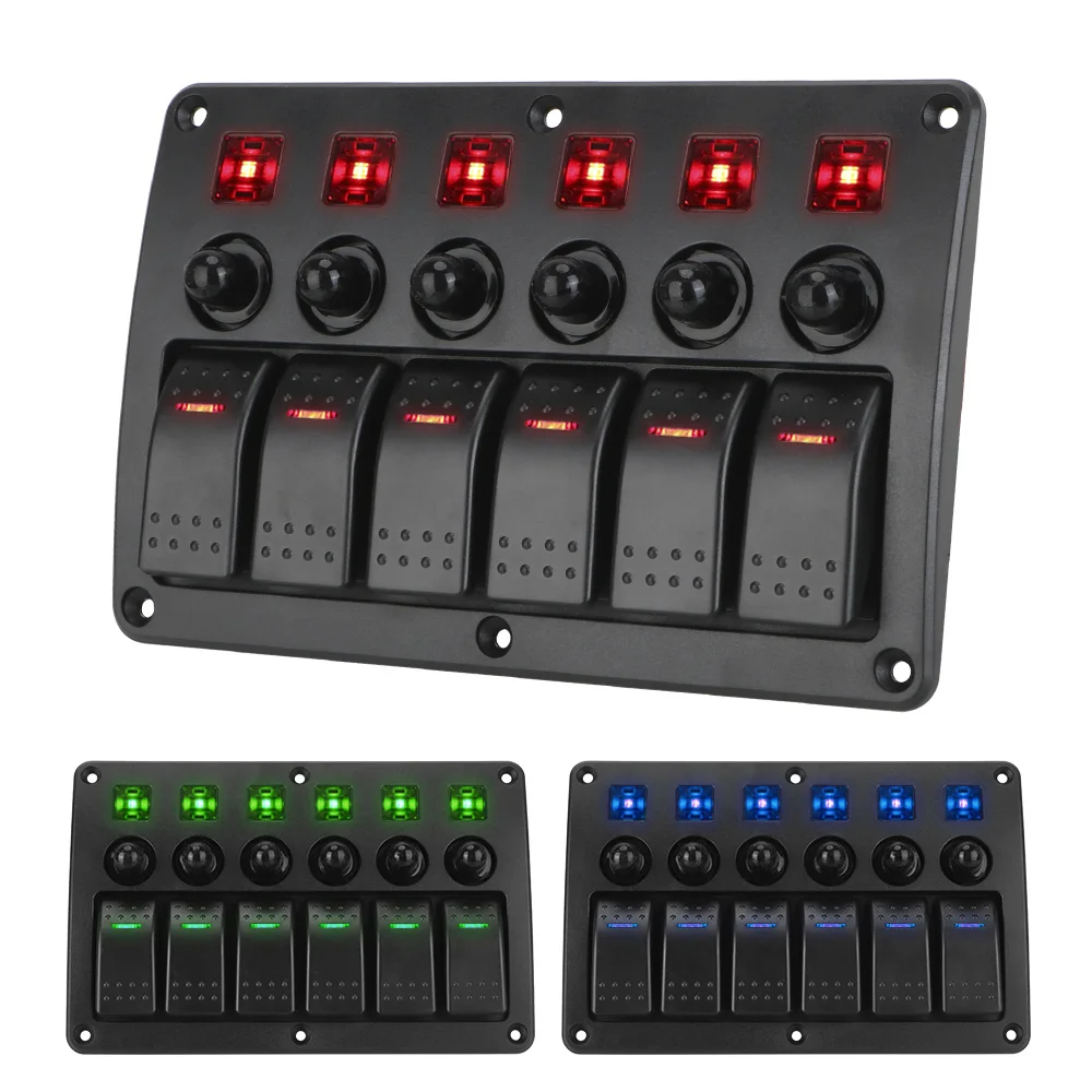 24 V 12 V 6 Gang Licht Kippschalter Panel Tasten Circuit Control Mit Sicherung LED Anzeige Auto Zubehör für Boot Lkw Anhänger – Detail 13