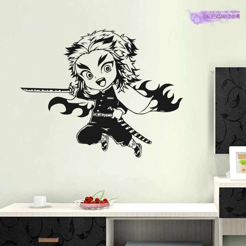 Demon Slayer Wall Decal Kimetsu no Yaiba Vinyl Rengoku Kyoujurou Wall Stickers Decal Decor Home Decoration Anime Car Sticker