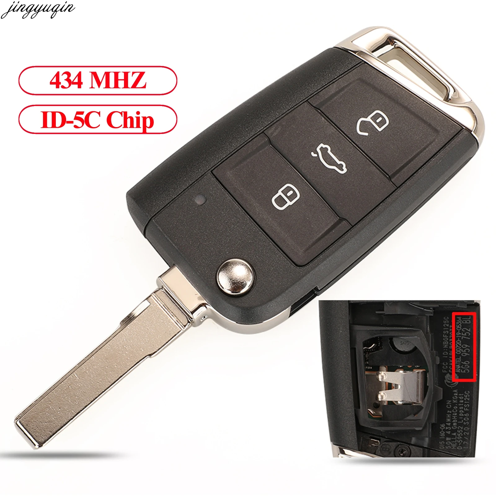 

Jingyuqin Remote Control Car Key 434MHZ ID5C For VW New Passat 2017 Lamando Golf 7 MQB 5G6959752BL 3 BTNS Smart Card Keyless-Go