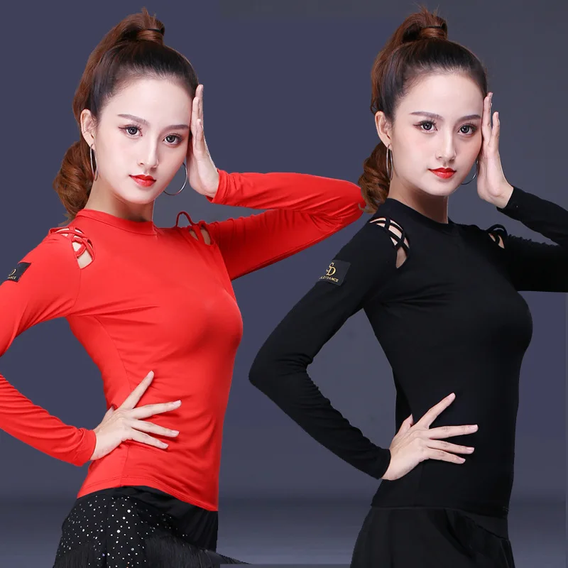 2021 Latin Dance Clothes Female Adult Sexy Top Profession Performance Clothing New Ballroom Samba Cha Cha Dancing Shirt Black