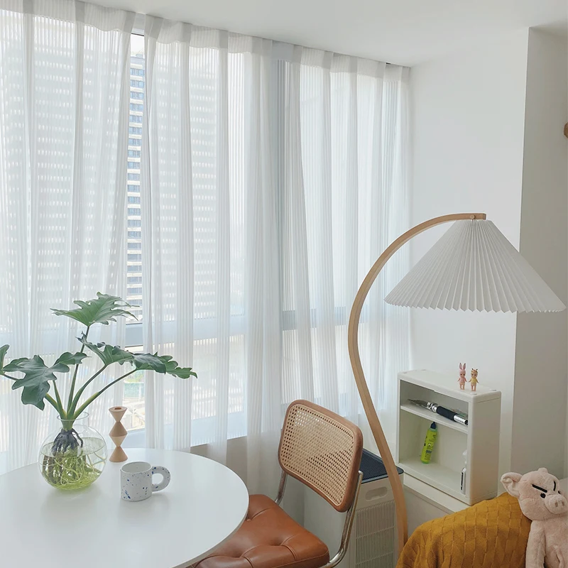 Modern White Transparent Tulle Curtains For Living Room Striped Vertical Blinds Style Sheer Bedroom Window Voile Custom Size