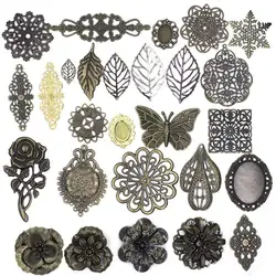 10Pcs Pendants Wraps Metal Crafts Connectors Rose Flower Filigree Flower For Embellishments Scrapbooking Jewelry DIY Accessories