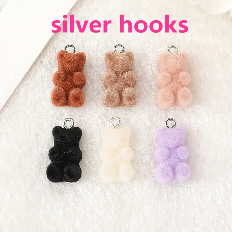 10Pcs Velvet Gummy Bear Charms Flatback Resin Pendant Jewlery Findings For Earring Necklace Diy Making