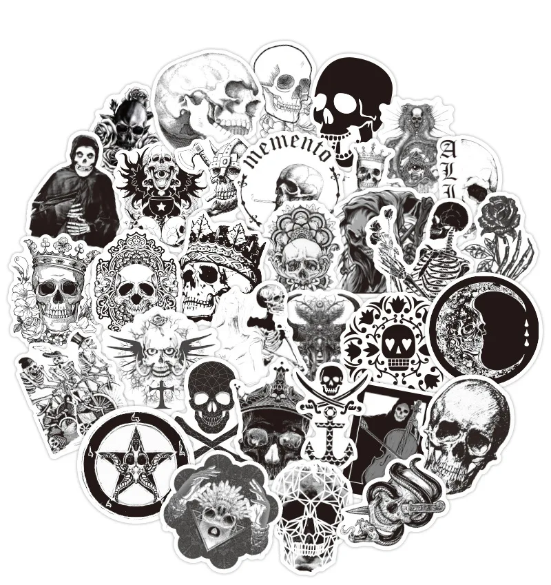 50/100PCS Black and White Horror Stickers Aesthetic Laptop Motorcycle Phone Waterproof Graffiti Decal Cool Sticker Packs Kid Toy