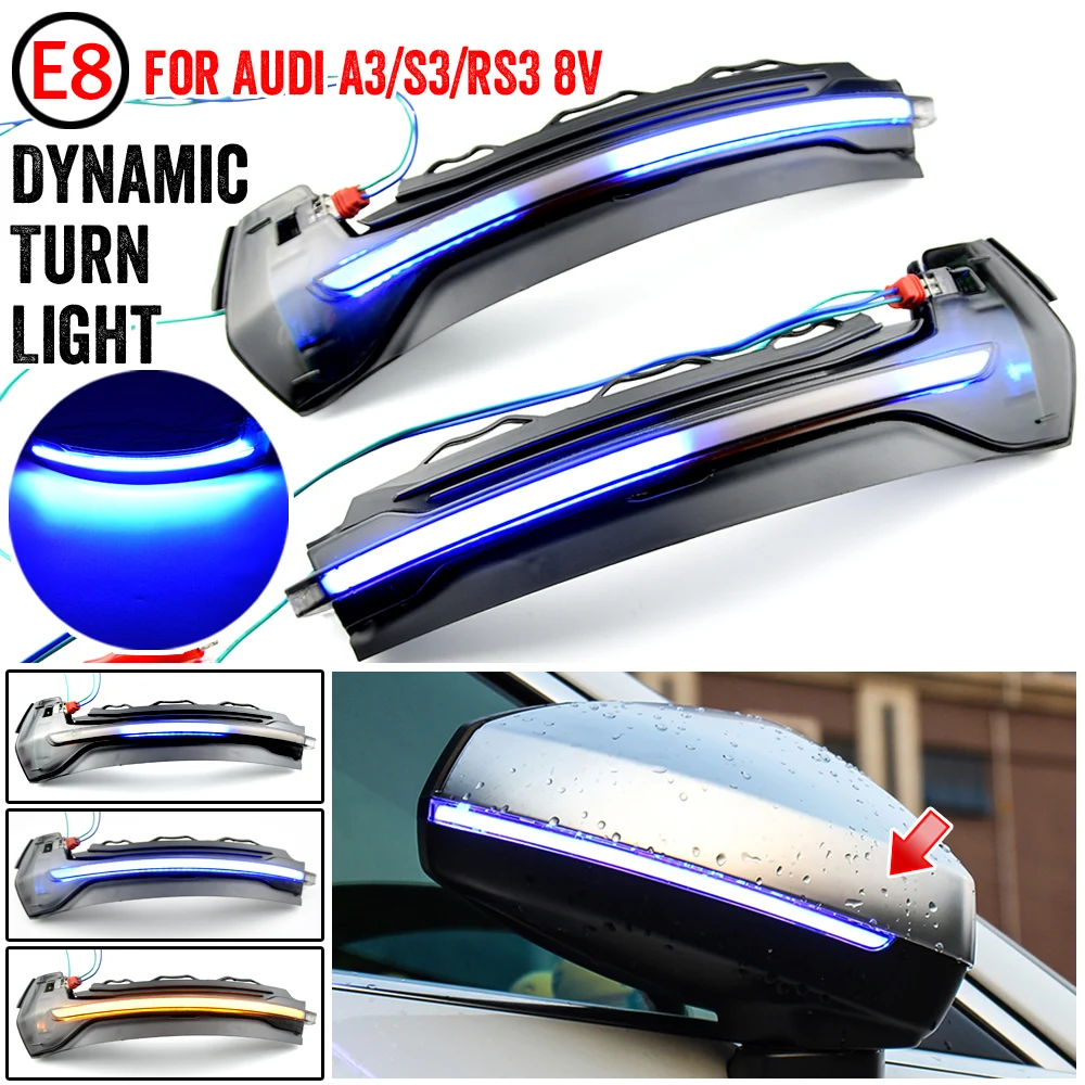 For Audi A3 8V S3 RS3 2013-2020 Flow Rearview Dynamic Sequential Mirror Flowing LED Turn Signal Light