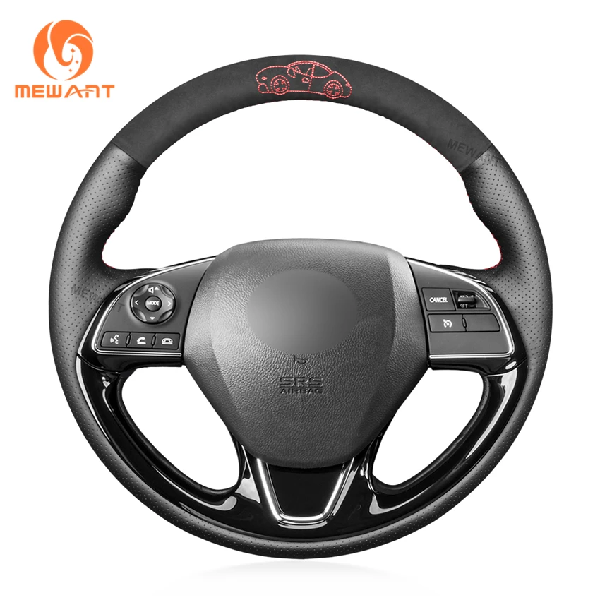 

MEWANT Black Suede Genuine Leather Embroidery Steering Wheel Cover for Mitsubishi Outlander Mirage ASX 2016-2019 Eclipse Cross