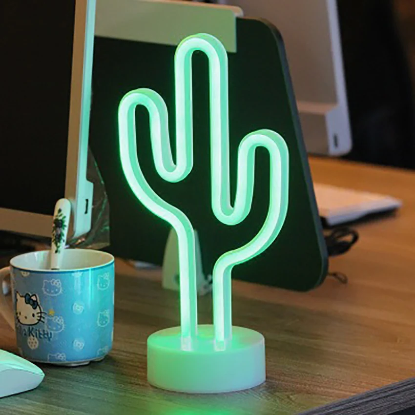 Cactus Shape Neon Night Desk Lamp Holiday Festival Party Wedding Decoration Bedroom Study Room Detachable Night Light