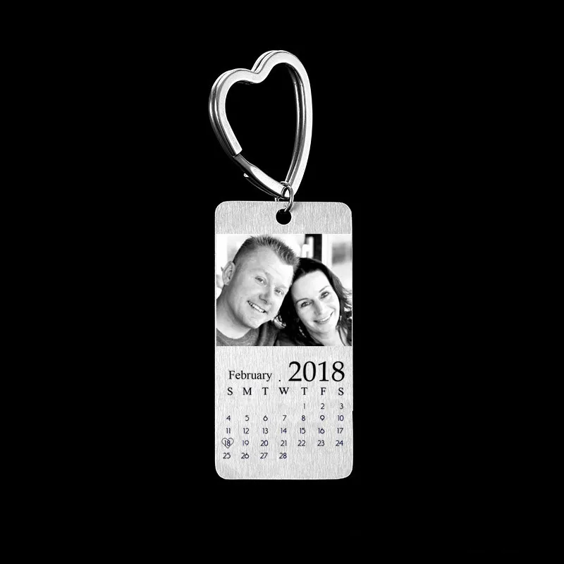 DIY photo keychain calendar birthday couple anniversary custom carved photo keychain date