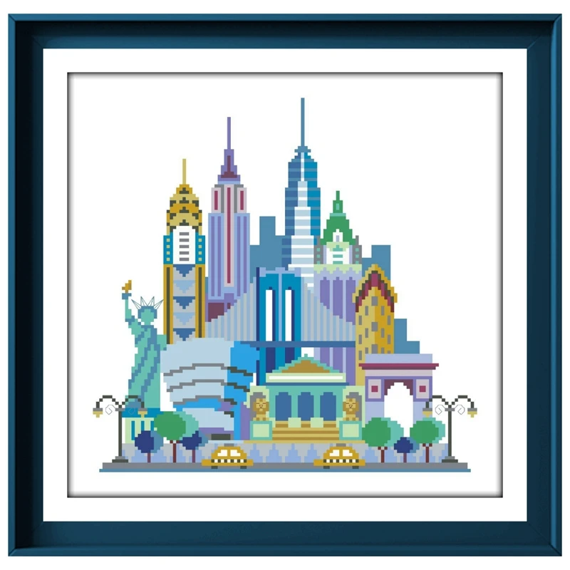 London Paris New York city cross stitch kits cartoon pattern 18ct 14ct 11ct white fabric cotton thread DIY embroidery kit