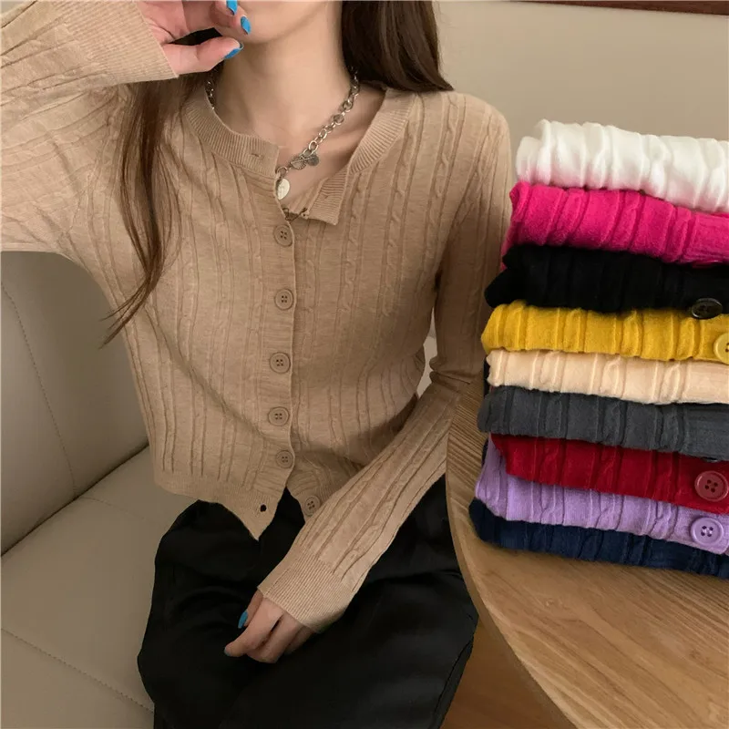 10 Colors Women O-Neck Knitted Casual Short Sweaters Cardigans Lady Knitting Soft Autumn Spring Twisted Cardigan Female