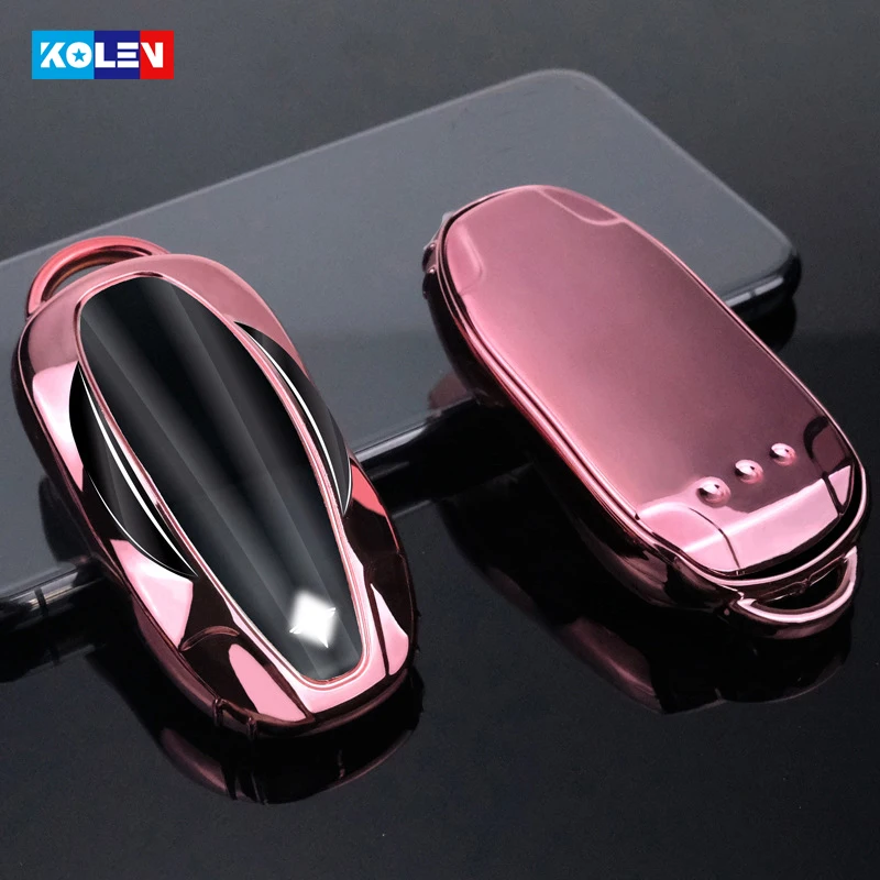 Pieno Della Copertura Molle di TPU Auto Chiave A Distanza Della Copertura Della Cassa Per Tesla Model S Modello 3 Keychain Accessori Chiave Borsette