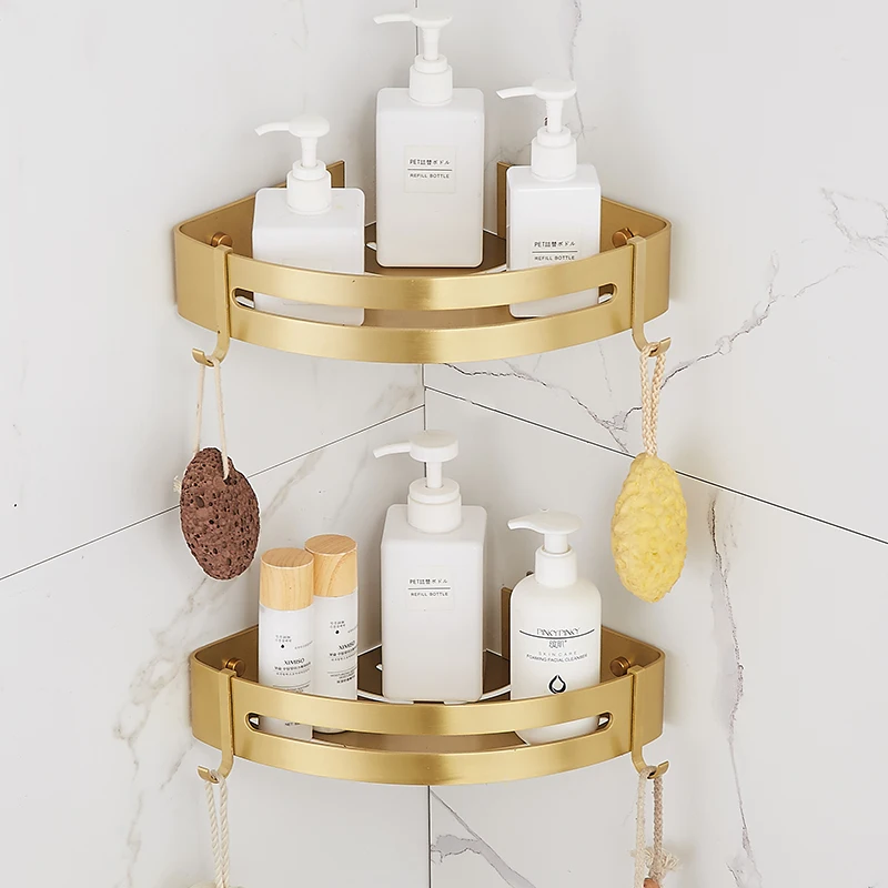 Corner Shelf Wall Mounted Bathroom Shelf Brushed Gold Aluminum Bath Shower Shelf Bath Shampoo Holder Corner shelf