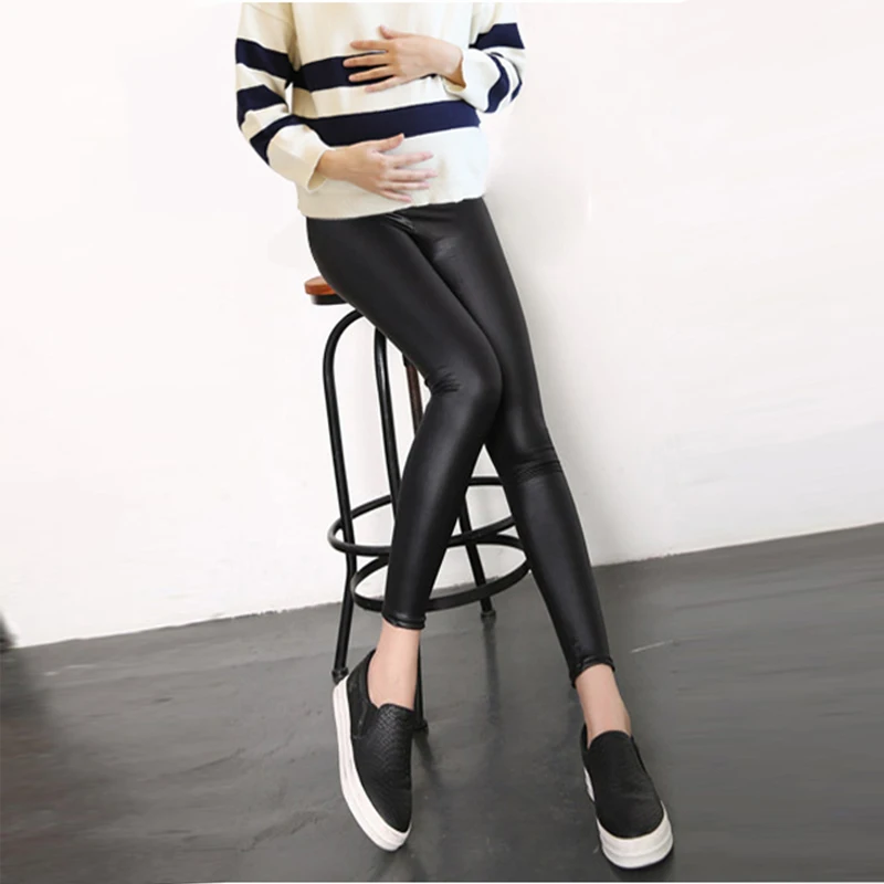 2022 New Autumn Winter Thicken Velvet Warm Leggings For Pregnant Women Maternity Slim Fashion Artificial Leather Pencil Pants