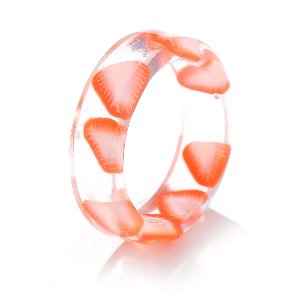 Korean Fashion Fresh Fruits Transparent Resin Acrylic Ring For Women Girls New Design Strawberry Lemon Finger Jewelry Gifts