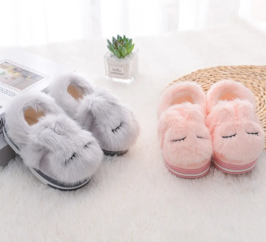 2021 Cute Winter Kids Slippers Toddler Girls Animal Rabbit Plush Slides Baby Boys Indoor Shoes Warm House Children Slippers