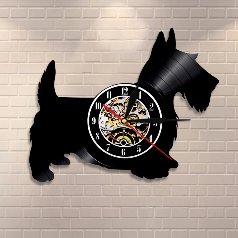 Scottie Dog Wall Clock Scottish Terrier Breed Vinyl Record Hanging Watch Animal Pug Puppy Pet Home Decoration Dog Lover Gift