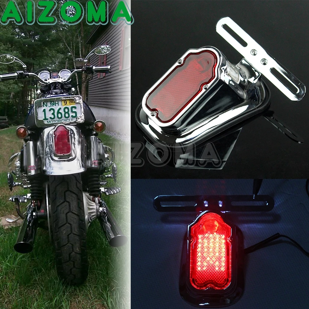 For Harley Sportster Touring Softail Chrome Tombstone Skull Custom Taillight Tail Light Conversion Brake Stop Rear Lamp