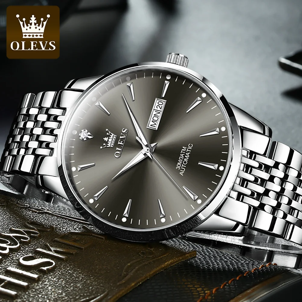 OLEVS 2024 New Luxury Men Mechanical Wristwatches Waterproof Automatic Watch Stainless Steel Sports Business Watch for Men 6635