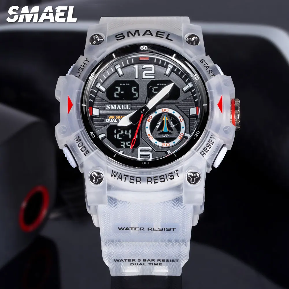 

SMAEL Dual Time LED Display Watch for Men Military Sport Digital Watches Women Unisex Waterproof Auto Date Week Wristwatch 8007