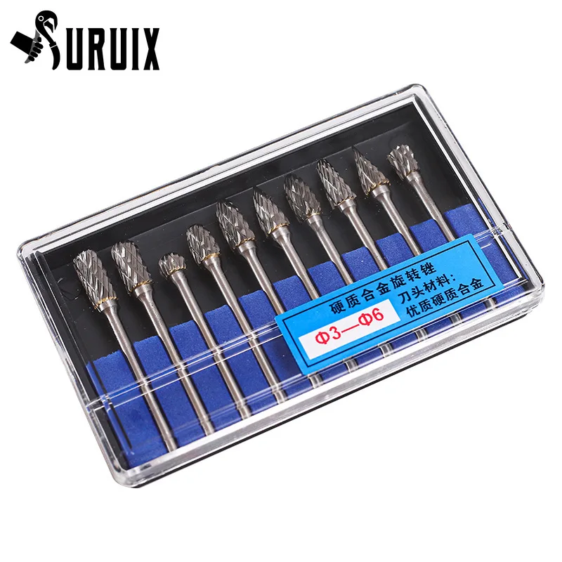 

Carbide Burr Set 10pcs Double Cut Solid Carbide Rotary Burr Set for Die Grinder Drill Metal Carving Engraving Polishing Drilling