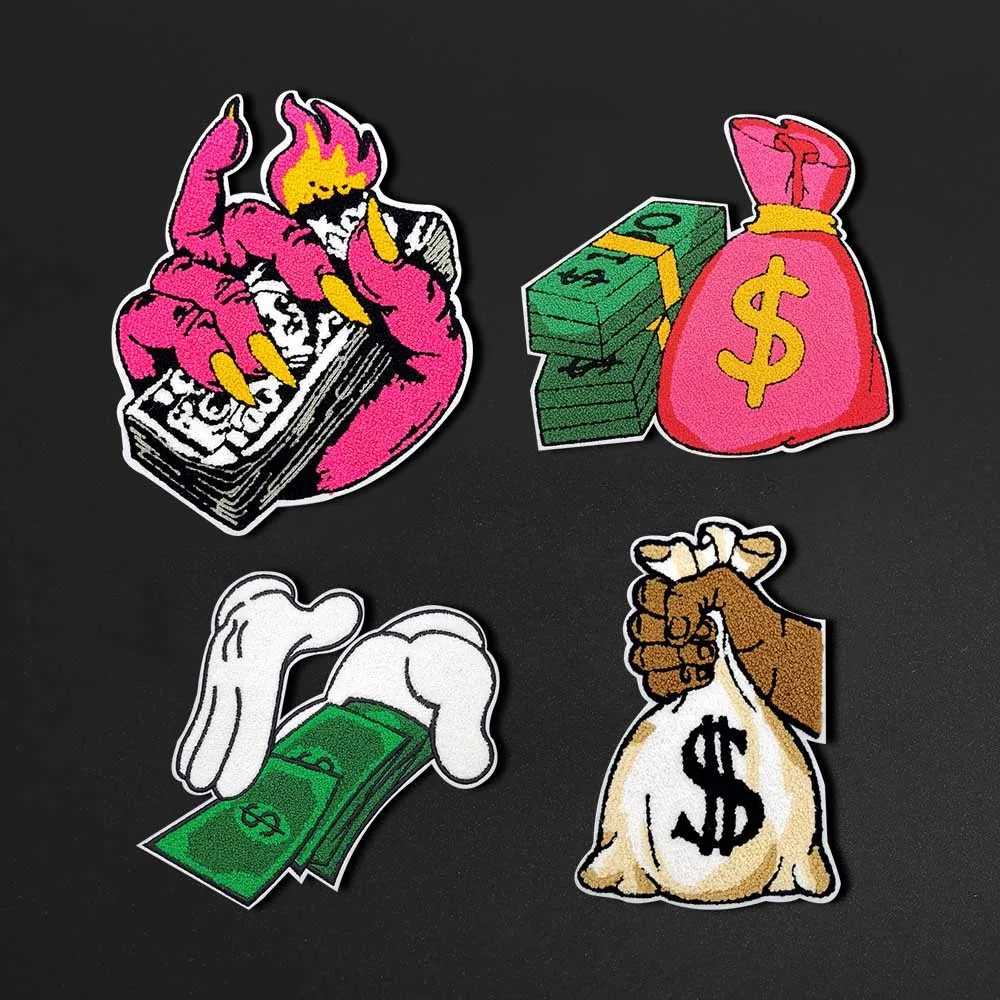 2021 new style U.S. dollar money bag towel embroidered knitted garment cloth patch fashion sweater DIY decorative patches