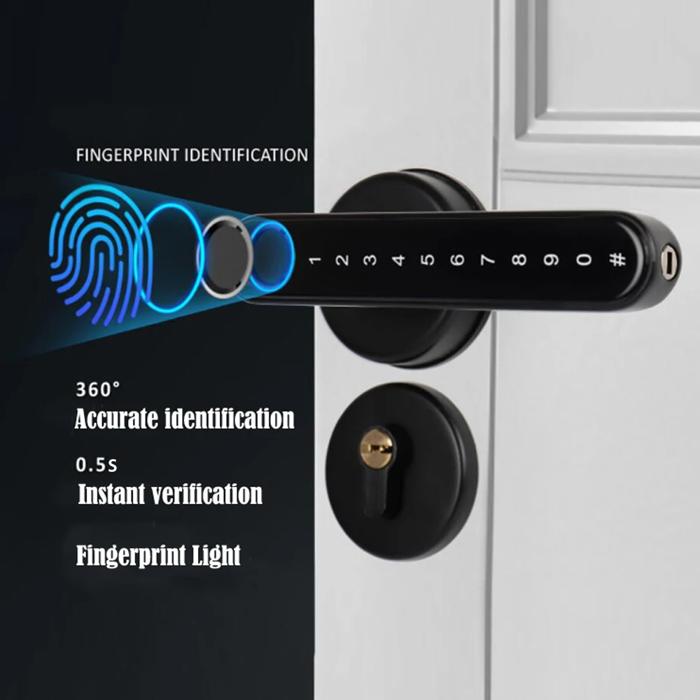 TTLock Smart Bluetooth Fingerprint Lock Biometric Password Code Door Lock with Electronic Handle - APP Controlled Home Security